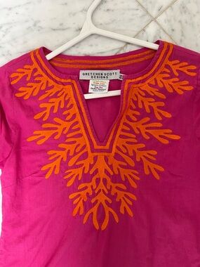 Gretchen Scott Designs Fuchsia Tunic with Orange Embroidery